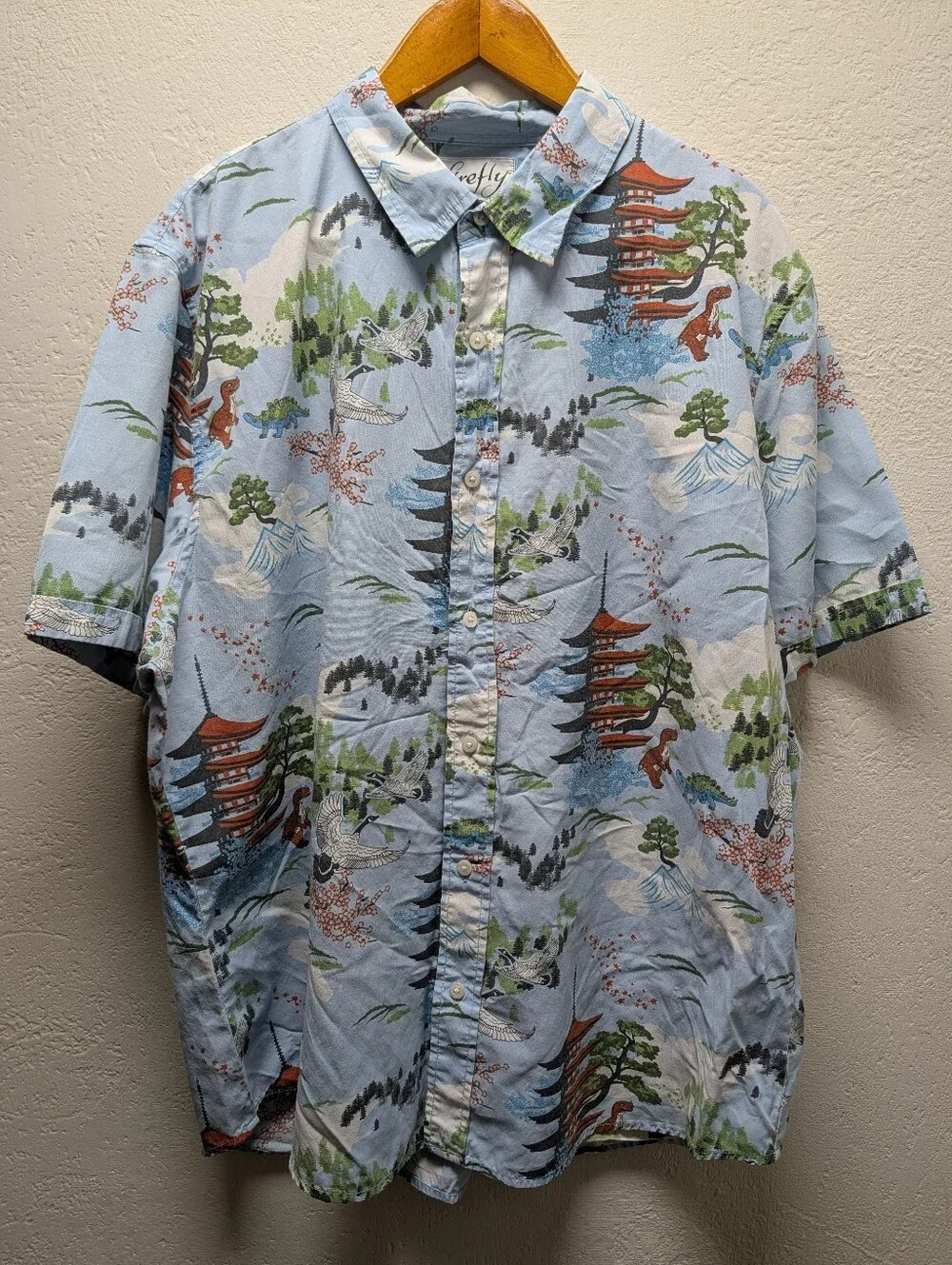Firefly Lootwear Japanese Dinosaur Short Sleeve Button Down Shirt-Men's Size 2XL